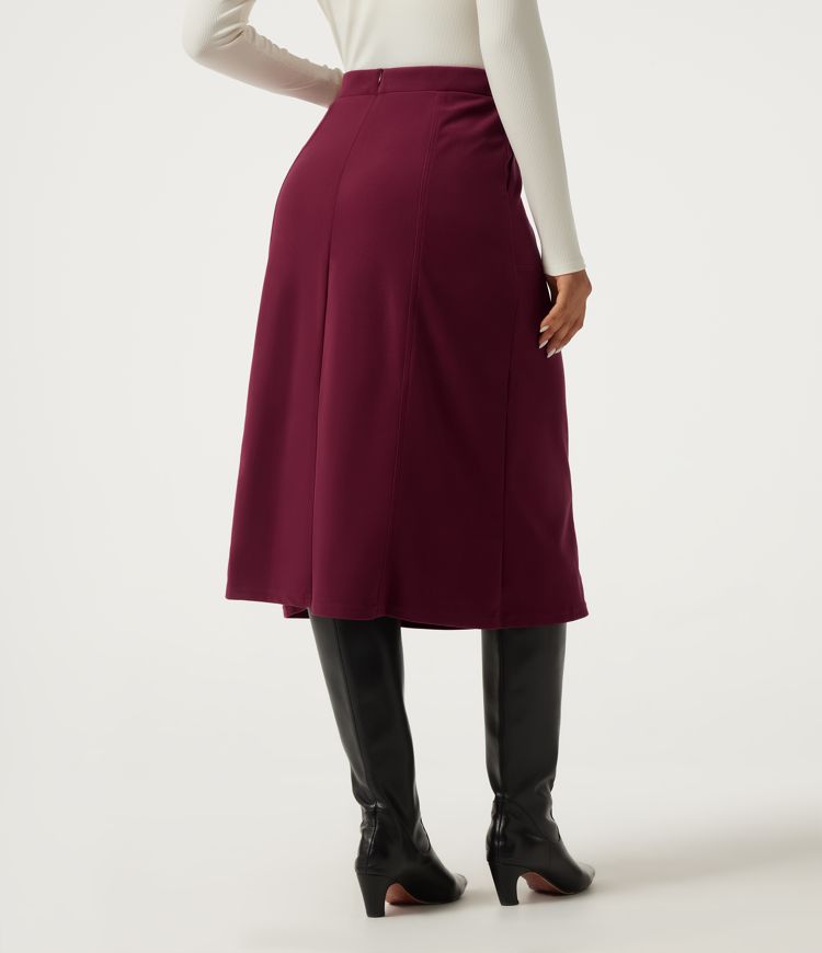 High Waisted A-Line Corduroy Midi Casual Skirt with Pockets