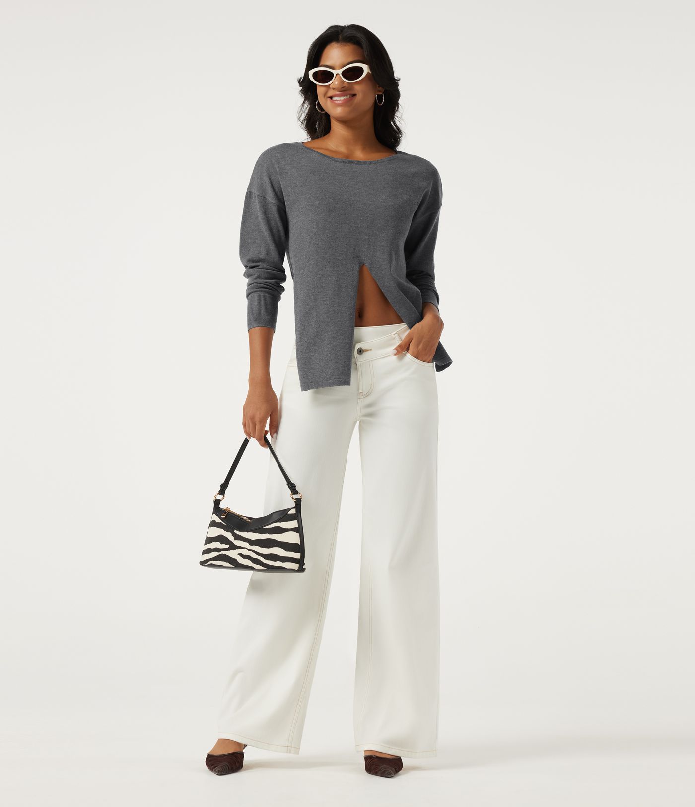 Boat Neck Long Sleeve Asymmetric Casual Sweater Boat Neck Long Sleeve Asymmetric Casual Sweater