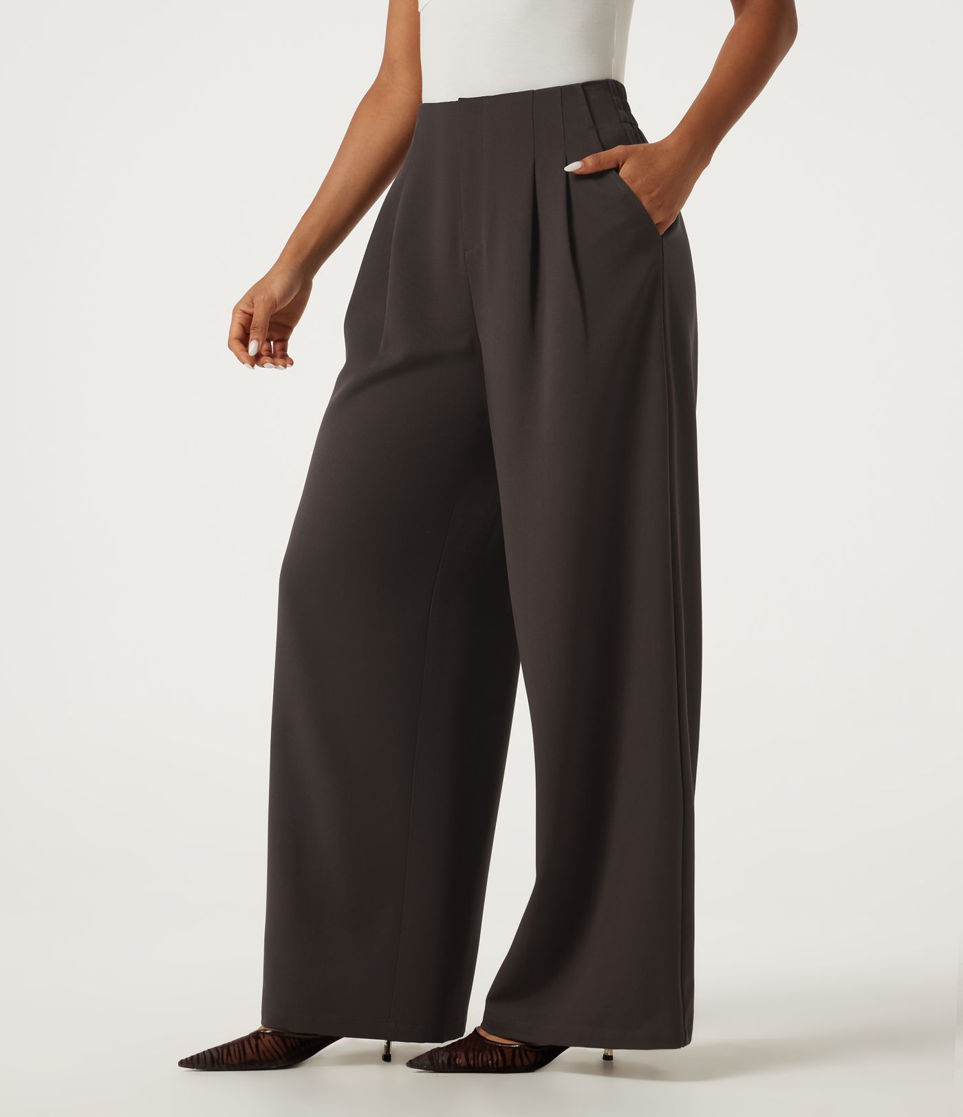 High Waisted Wide Leg Work Pants with Pockets High Waisted Wide Leg Work Pants with Pockets