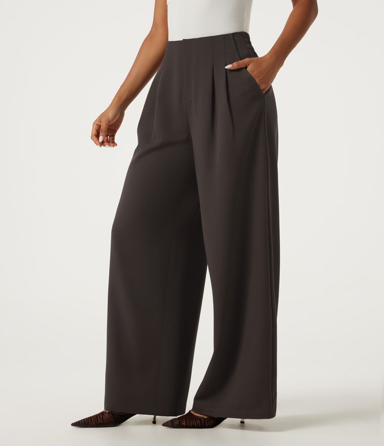 High Waisted Wide Leg Work Pants with Pockets High Waisted Wide Leg Work Pants with Pockets
