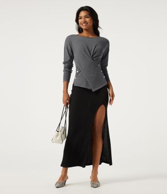 Boat Neck Long Sleeve Asymmetric Casual Sweater Boat Neck Long Sleeve Asymmetric Casual Sweater