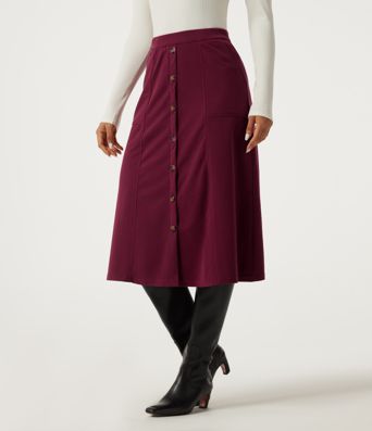 High Waisted A-Line Corduroy Midi Casual Skirt with Pockets