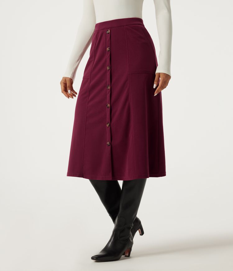 High Waisted A-Line Corduroy Midi Casual Skirt with Pockets