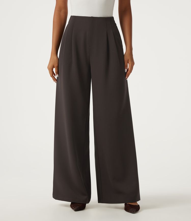 High Waisted Wide Leg Work Pants with Pockets High Waisted Wide Leg Work Pants with Pockets
