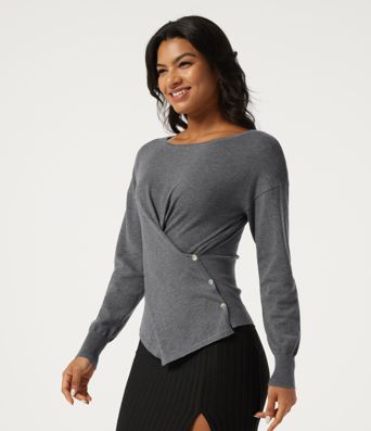 Boat Neck Long Sleeve Asymmetric Casual Sweater Boat Neck Long Sleeve Asymmetric Casual Sweater