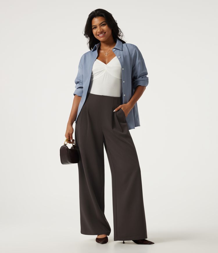 High Waisted Wide Leg Work Pants with Pockets High Waisted Wide Leg Work Pants with Pockets