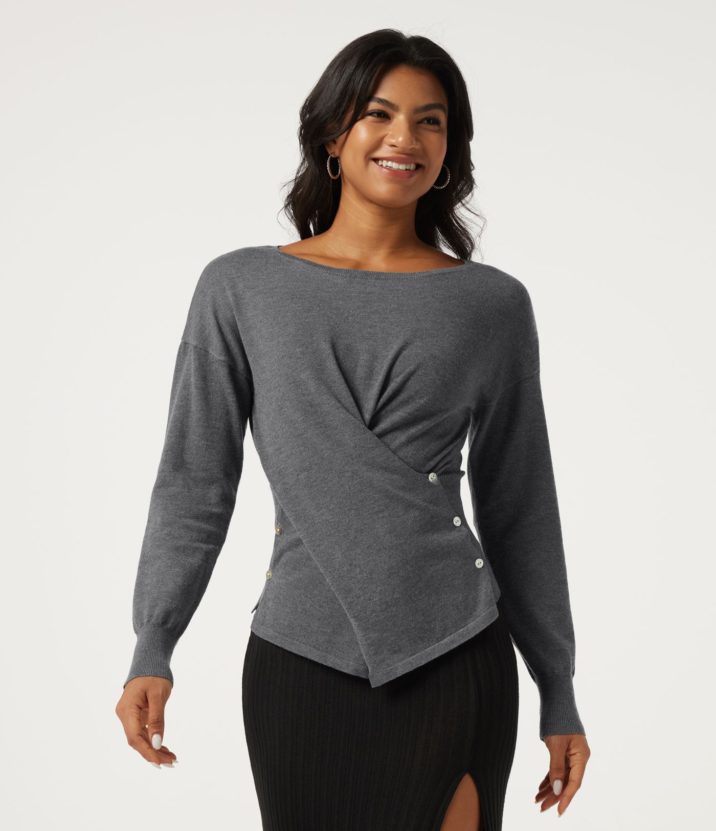 Boat Neck Long Sleeve Asymmetric Casual Sweater Boat Neck Long Sleeve Asymmetric Casual Sweater
