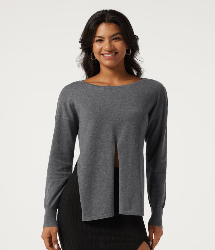Boat Neck Long Sleeve Asymmetric Casual Sweater Boat Neck Long Sleeve Asymmetric Casual Sweater