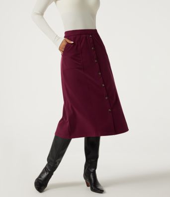High Waisted A-Line Corduroy Midi Casual Skirt with Pockets