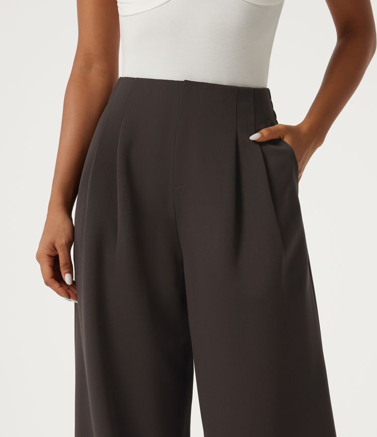 High Waisted Wide Leg Work Pants with Pockets High Waisted Wide Leg Work Pants with Pockets