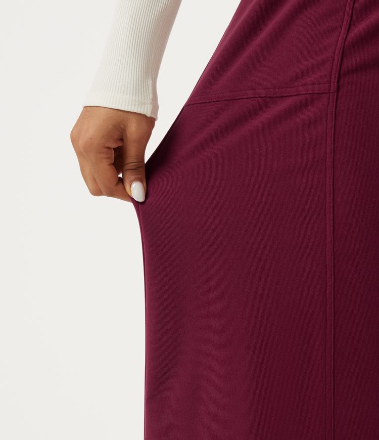 High Waisted A-Line Corduroy Midi Casual Skirt with Pockets