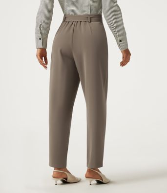 High Waisted Belted Tapered Work Pants with Pockets