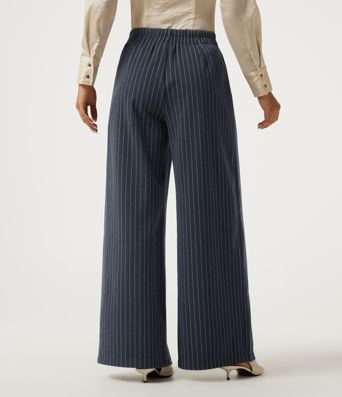 High Waisted Wide Leg Stripe Fleece Work Pants with Pockets