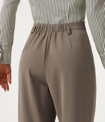 High Waisted Belted Tapered Work Pants with Pockets