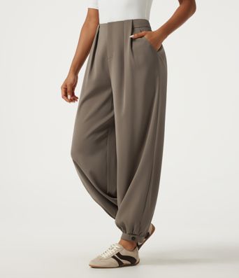 High Waisted Casual Bloomer Pants with Pockets