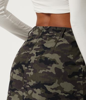 High Waisted Camo 2-in-1 A Line Mini Casual Skirt with Pocket