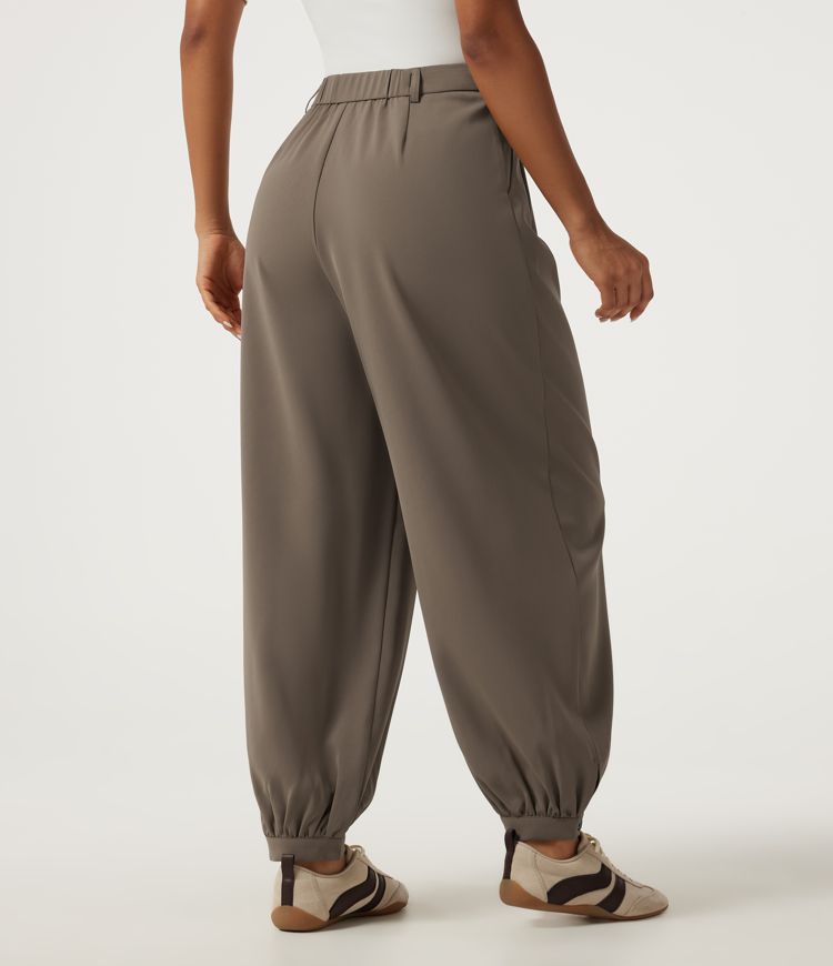 High Waisted Casual Bloomer Pants with Pockets