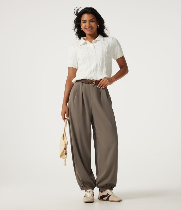 High Waisted Casual Bloomer Pants with Pockets