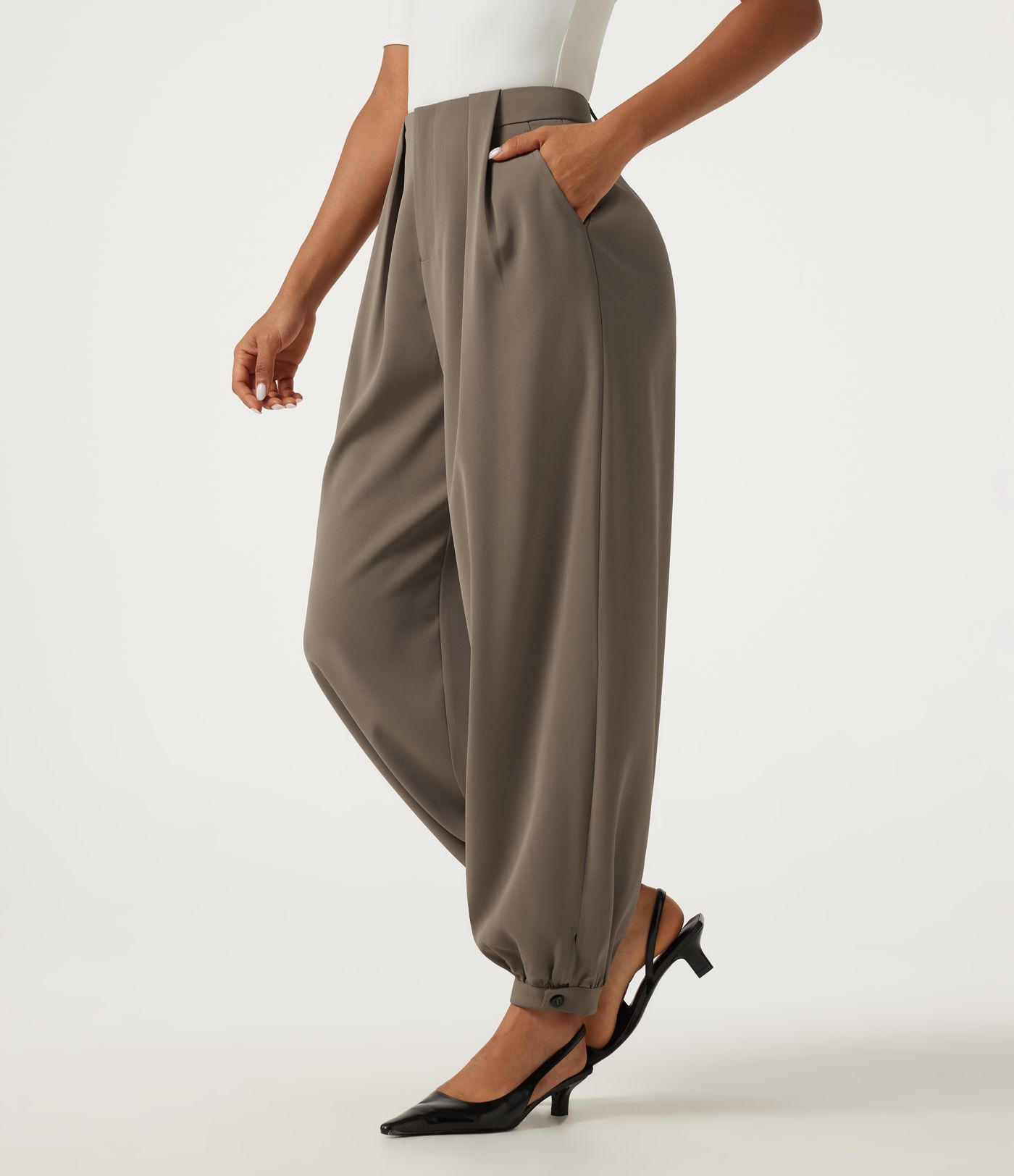 High Waisted Casual Bloomer Pants with Pockets