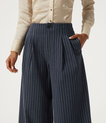 High Waisted Wide Leg Stripe Fleece Work Pants with Pockets