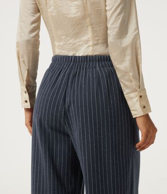 High Waisted Wide Leg Stripe Fleece Work Pants with Pockets
