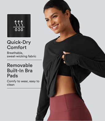 Round Neck Long Sleeve Thumb Hole Built-in Bra Quick Dry Yoga Sports Top Round Neck Long Sleeve Thumb Hole Built-in Bra Quick Dry Yoga Sports Top