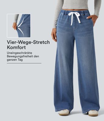 Halara Flex™ - Lässige Jeans mit mittelhohem Bund, mehreren Taschen und weitem Bein