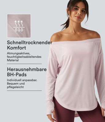 Schulterfreies Yoga-Sport-Top mit langen Ärmeln und integriertem BH - schnelltrocknend