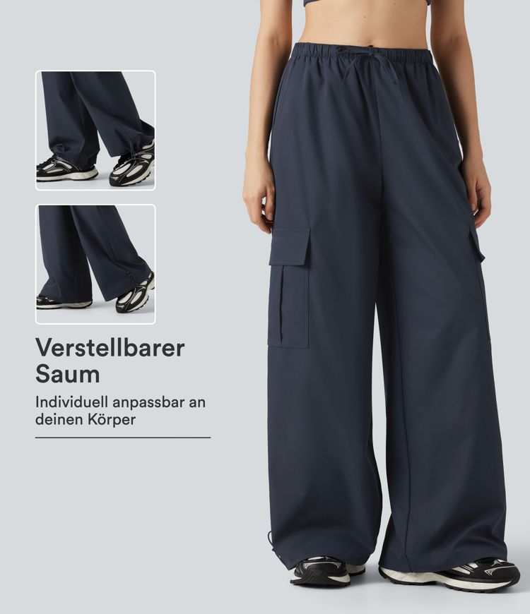 Lässige Baggy-Cargohose mit mittelhohem Bund, mehreren Taschen und Kordelzug - wasserabweisend, strapazierfähig Lässige Baggy-Cargohose mit mittelhohem Bund, mehreren Taschen und Kordelzug - wasserabweisend, strapazierfähig