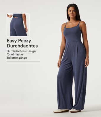 Ärmelloser, geraffter Jumpsuit mit U-Ausschnitt, Seitentaschen und integriertem BH - Easy Peezy Edition