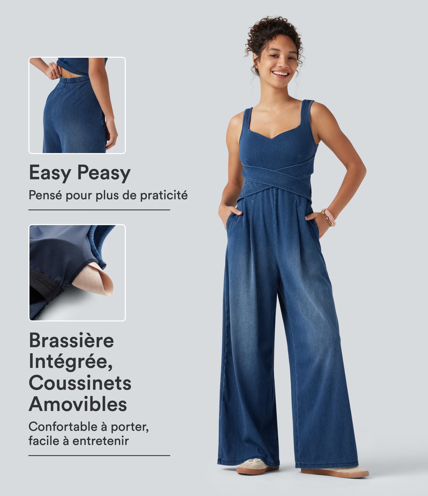 Combinaison en jean Halara Flex™ Édition accès facile Easy Peasy avec coussinets amovibles et poches Combinaison en jean Halara Flex™ Édition accès facile Easy Peasy avec coussinets amovibles et poches
