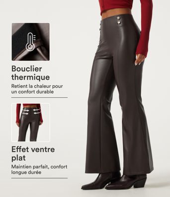 Legging flare gainant taille haute en simili stretch doublé polaire avec poches Legging flare gainant taille haute en simili stretch doublé polaire avec poches