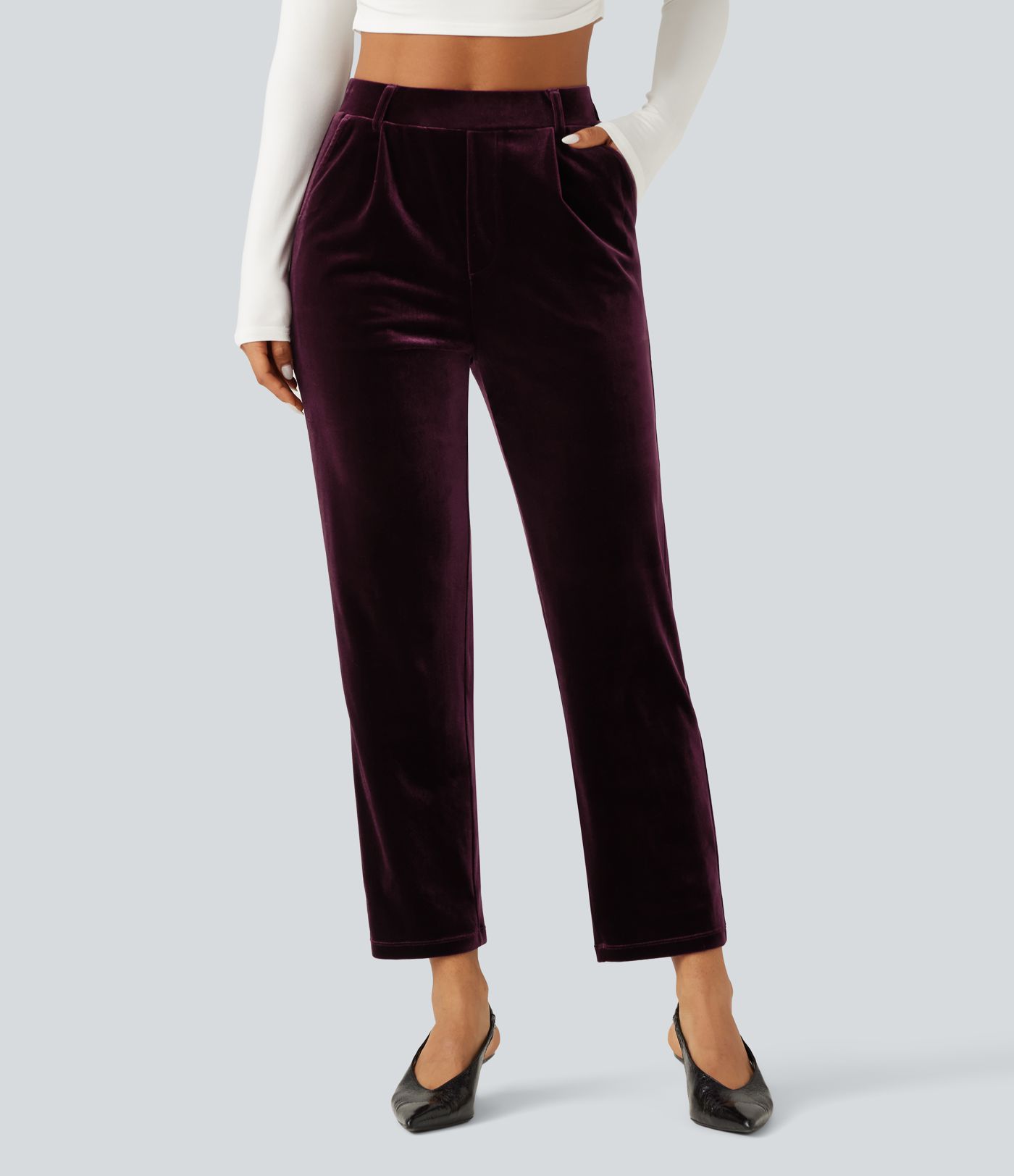 Halara Flex™ pantalones de trabajo de terciopelo de cintura alta con bolsillos Halara Flex™ pantalones de trabajo de terciopelo de cintura alta con bolsillos