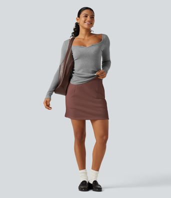 Jupe-short mini taille haute coupe trapèze avec poches