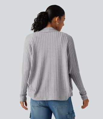 Cardigan ouvert en maille côtelée à manches longues chauve-souris