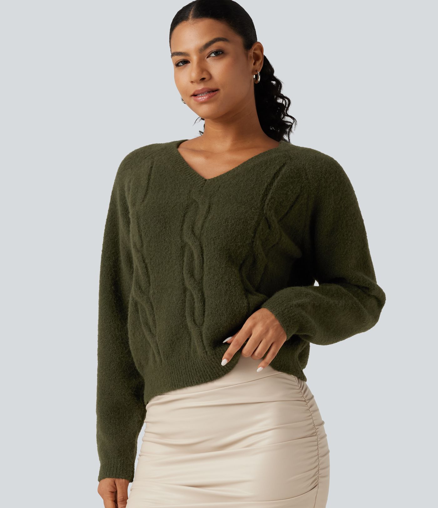 V Neck Raglan Long Sleeve Work Sweater V Neck Raglan Long Sleeve Work Sweater