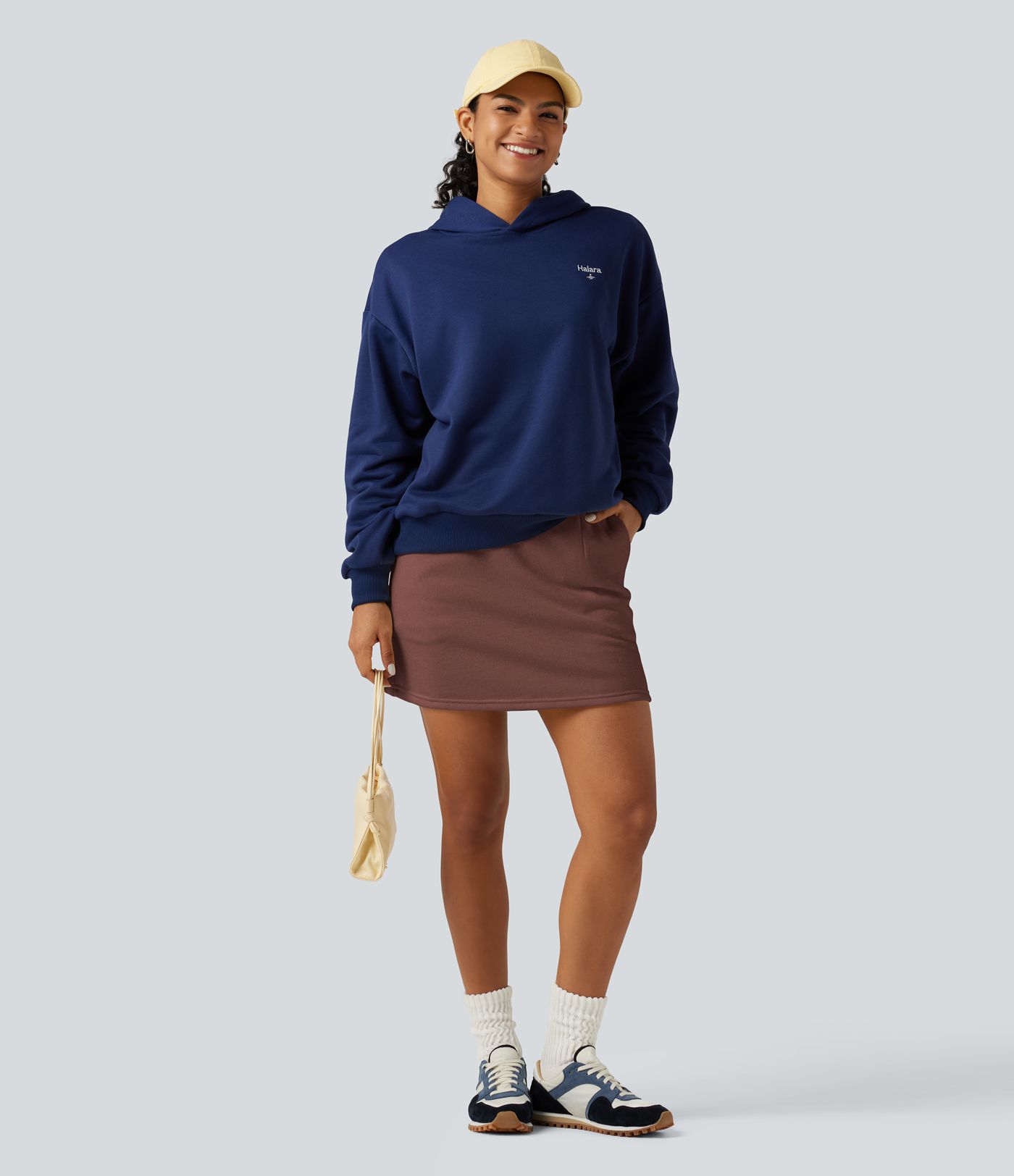 Jupe-short mini taille haute coupe trapèze avec poches