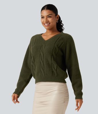 V Neck Raglan Long Sleeve Work Sweater V Neck Raglan Long Sleeve Work Sweater