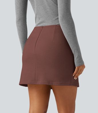 Jupe-short mini taille haute coupe trapèze avec poches