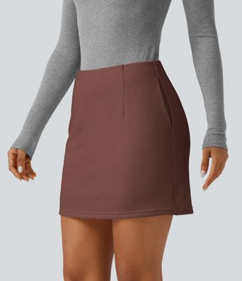 Jupe-short mini taille haute coupe trapèze avec poches