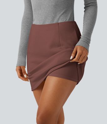 Jupe-short mini taille haute coupe trapèze avec poches