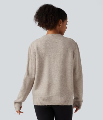 Round Neck Long Sleeve Button Fly Work Sweater