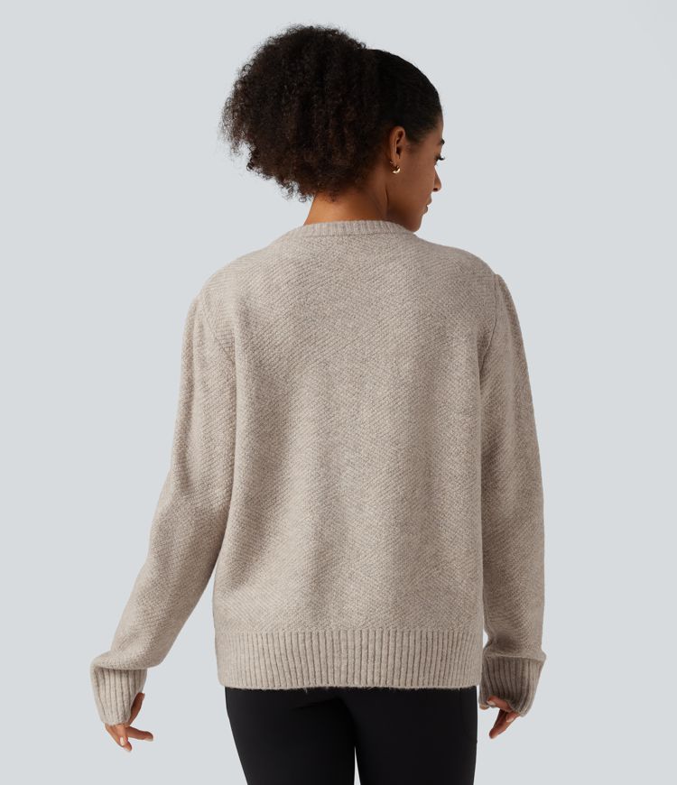 Round Neck Long Sleeve Button Fly Work Sweater
