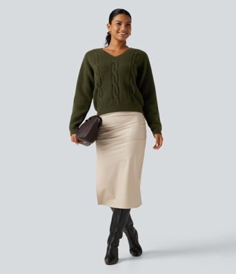 V Neck Raglan Long Sleeve Work Sweater V Neck Raglan Long Sleeve Work Sweater