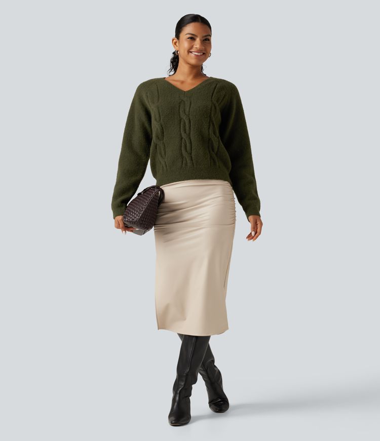 V Neck Raglan Long Sleeve Work Sweater V Neck Raglan Long Sleeve Work Sweater