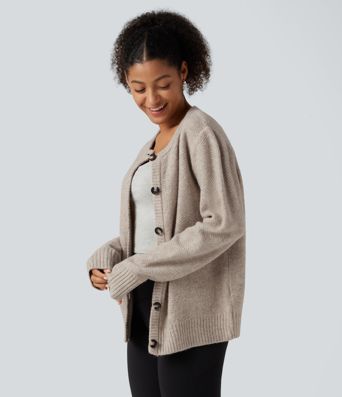 Round Neck Long Sleeve Button Fly Work Sweater