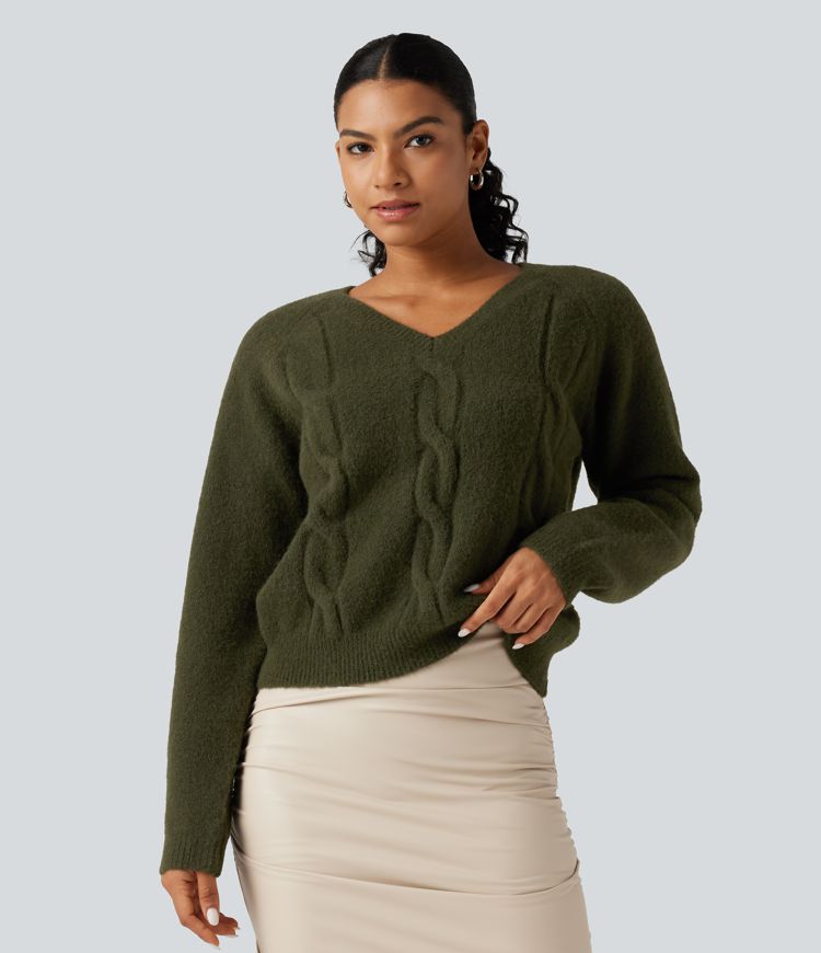 V Neck Raglan Long Sleeve Work Sweater V Neck Raglan Long Sleeve Work Sweater