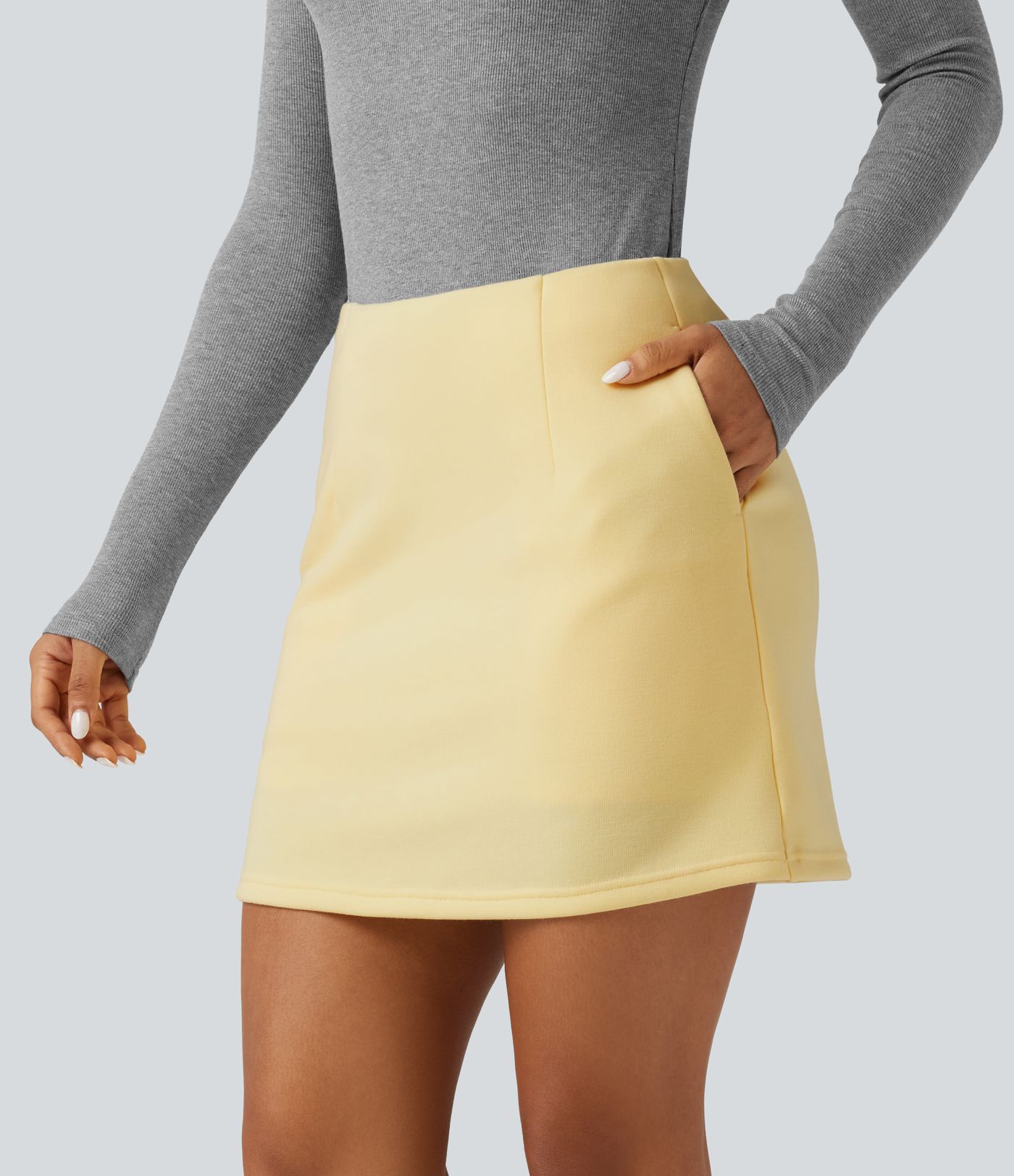 High Waisted 2-in-1 A Line Mini Casual Skirt with Pockets