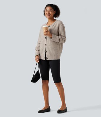 Round Neck Long Sleeve Button Fly Work Sweater