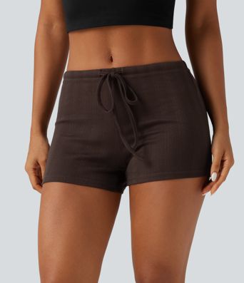 Low-Rise Skinny Casual-Shorts mit Kordelzug, 3"